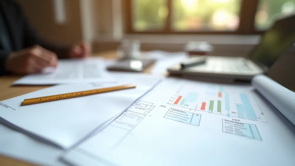 Pracovní stůl s finančními dokumenty a analytickými nástroji